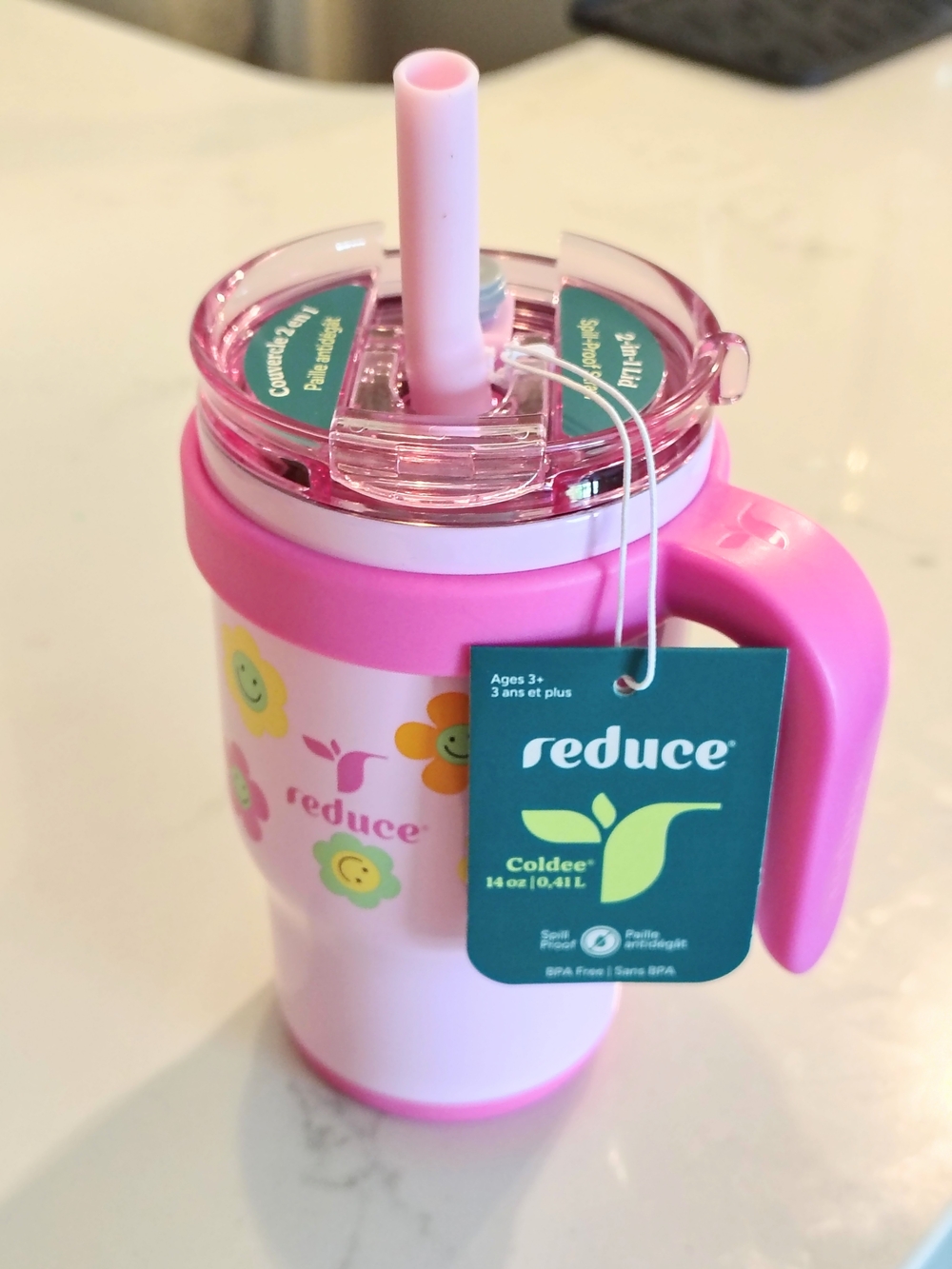 Kids Pink Insulated Straw Tumbler with Handle